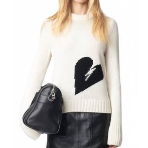 NEW ZADIG & VOLTAIRE malty heart design sweater in ecru